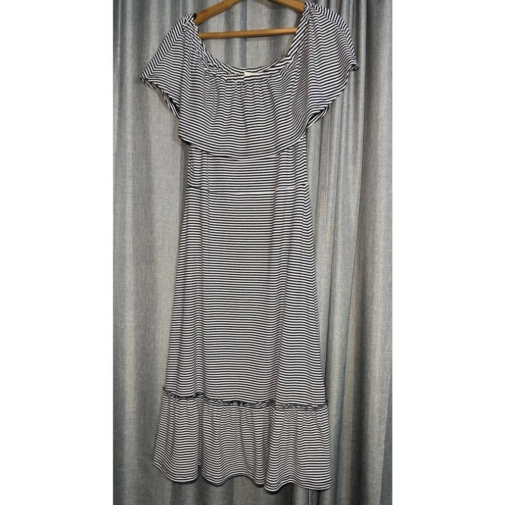 Michael Kors New Off The Shoulder Navy White Striped Dress Size Small NWT